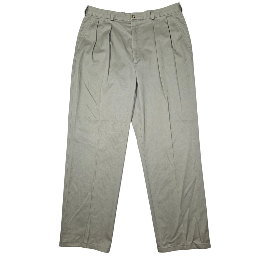 VTG Hunt Club 90s Pleated Chino Trousers Khaki Tan Made in USA Sz 35x32
